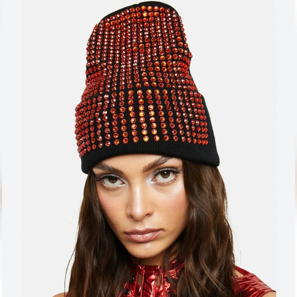 Dolls Kill Rhinestone Studded beanie NWT - Picture 10 of 10